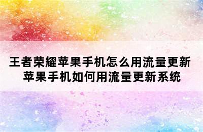 王者荣耀苹果手机怎么用流量更新 苹果手机如何用流量更新系统